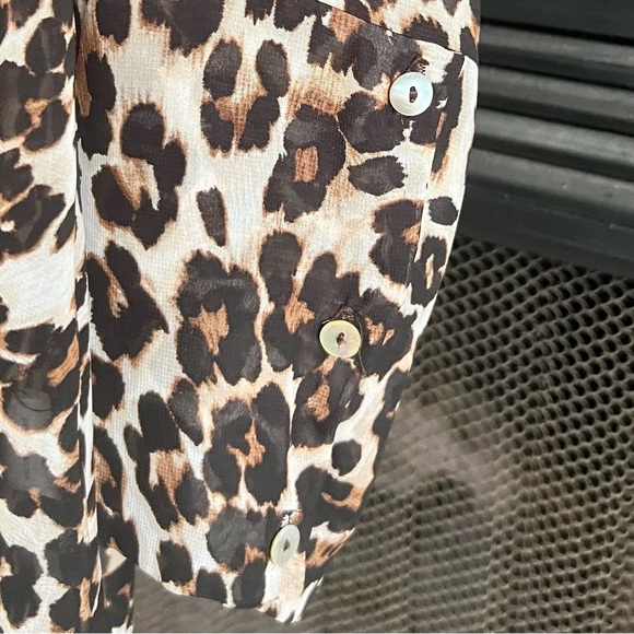 Sheer 🐆 KAY CELINE Gorgeous Sexy LEOPARD Chic HI/LO BLOUSE w/ Zipper TOP M - Picture 6 of 17